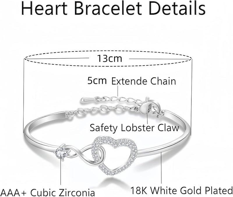 DivaGlamz To My Daughter Forever Connected Bracelet, Infinity Forever Love Heart Bracelets You Are Always In Mine From Mom Cubic Zirconia Adjustable Inspirational Gift Jewelry - Image 3
